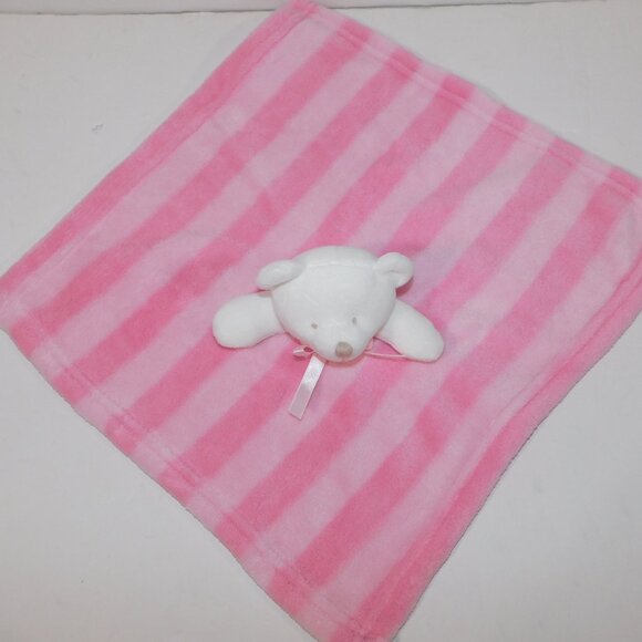 White Teddy Bear Pink Striped Plush Security blanket Baby lovey nunu Soother - Picture 3 of 5